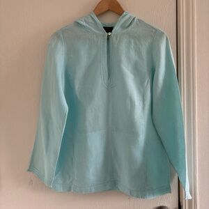 Talbots Petites Women’s Small Pure Irish Linen Hooded Tunic Kangaroo Pocket Blue